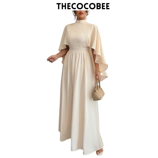 #119 Apricot Chiffon Maxi Dress with Cloak Sleeves
