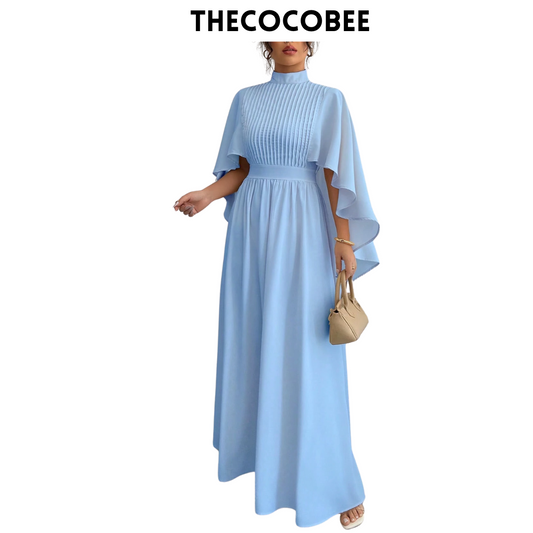 #119 Baby Blue Solid Color Chiffon Dress, Elegant Women Long Dress
