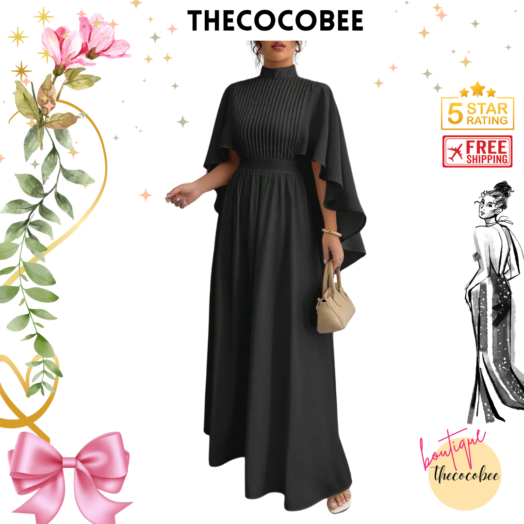 #119 Black Chiffon Maxi Dress with Cloak Sleeves