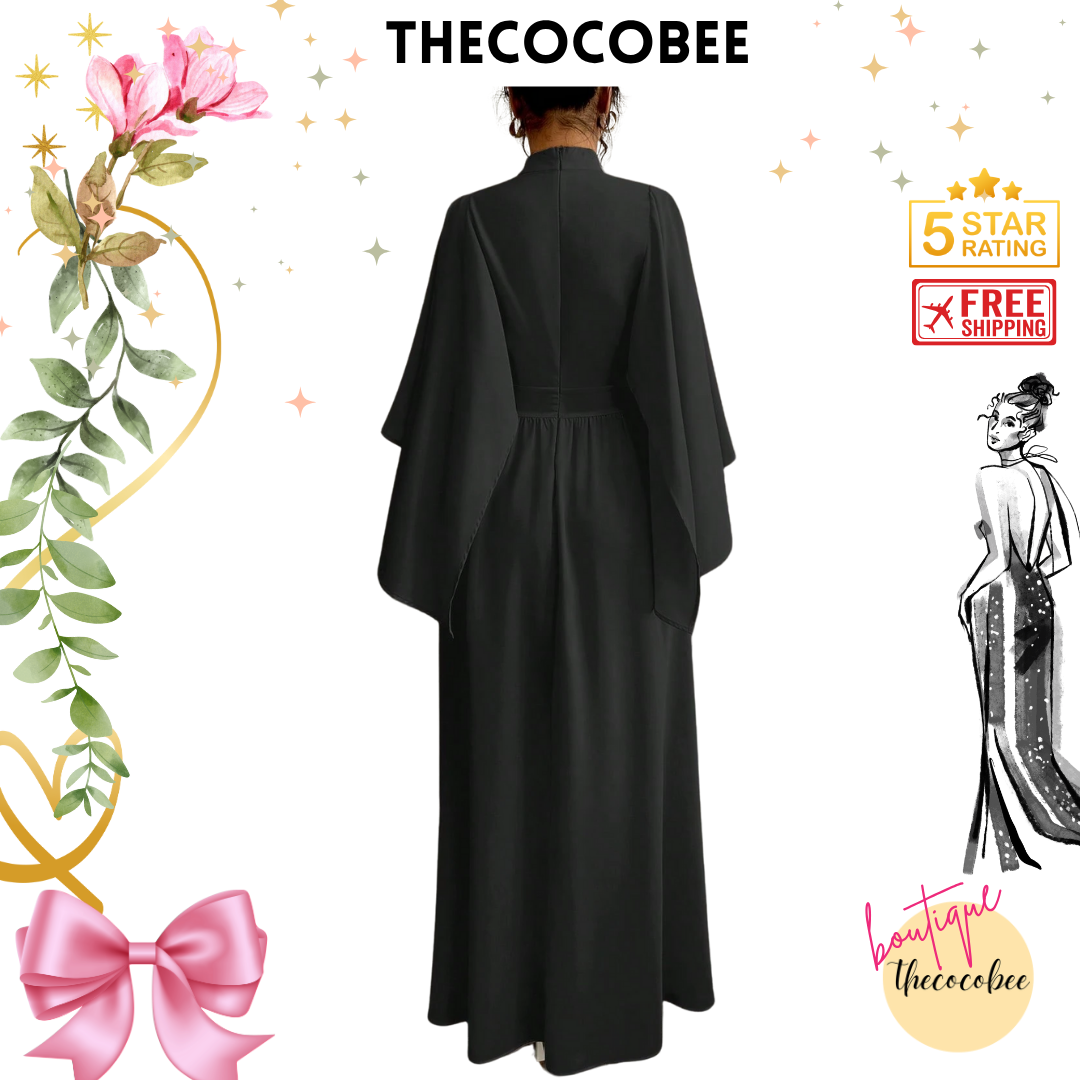 #119 Black Chiffon Maxi Dress with Cloak Sleeves