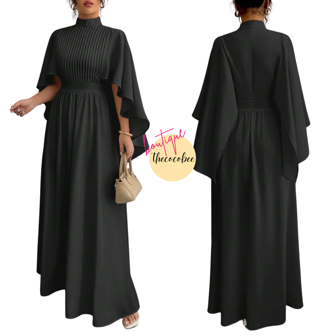 #119 Black Chiffon Maxi Dress with Cloak Sleeves