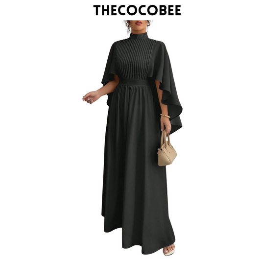 #119 Black Chiffon Maxi Dress with Cloak Sleeves