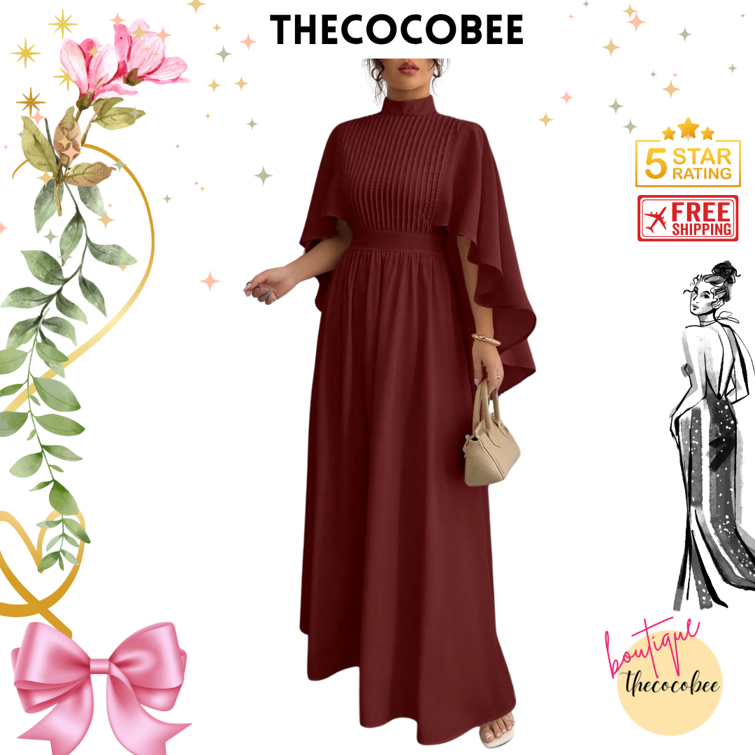 #119 Burgundy Chiffon Maxi Dress with Cloak Sleeves