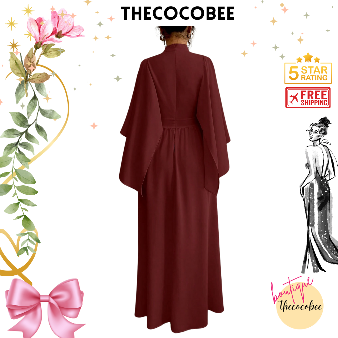#119 Burgundy Chiffon Maxi Dress with Cloak Sleeves