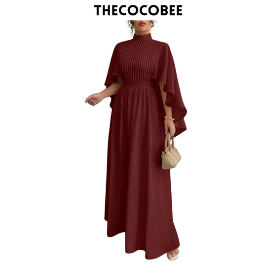 #119 Burgundy Chiffon Maxi Dress with Cloak Sleeves