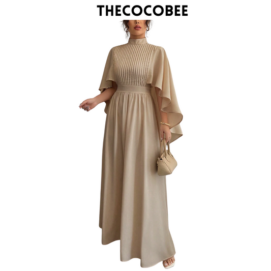 #119 Khaki Solid Color Chiffon Elegant Long Dress For Women
