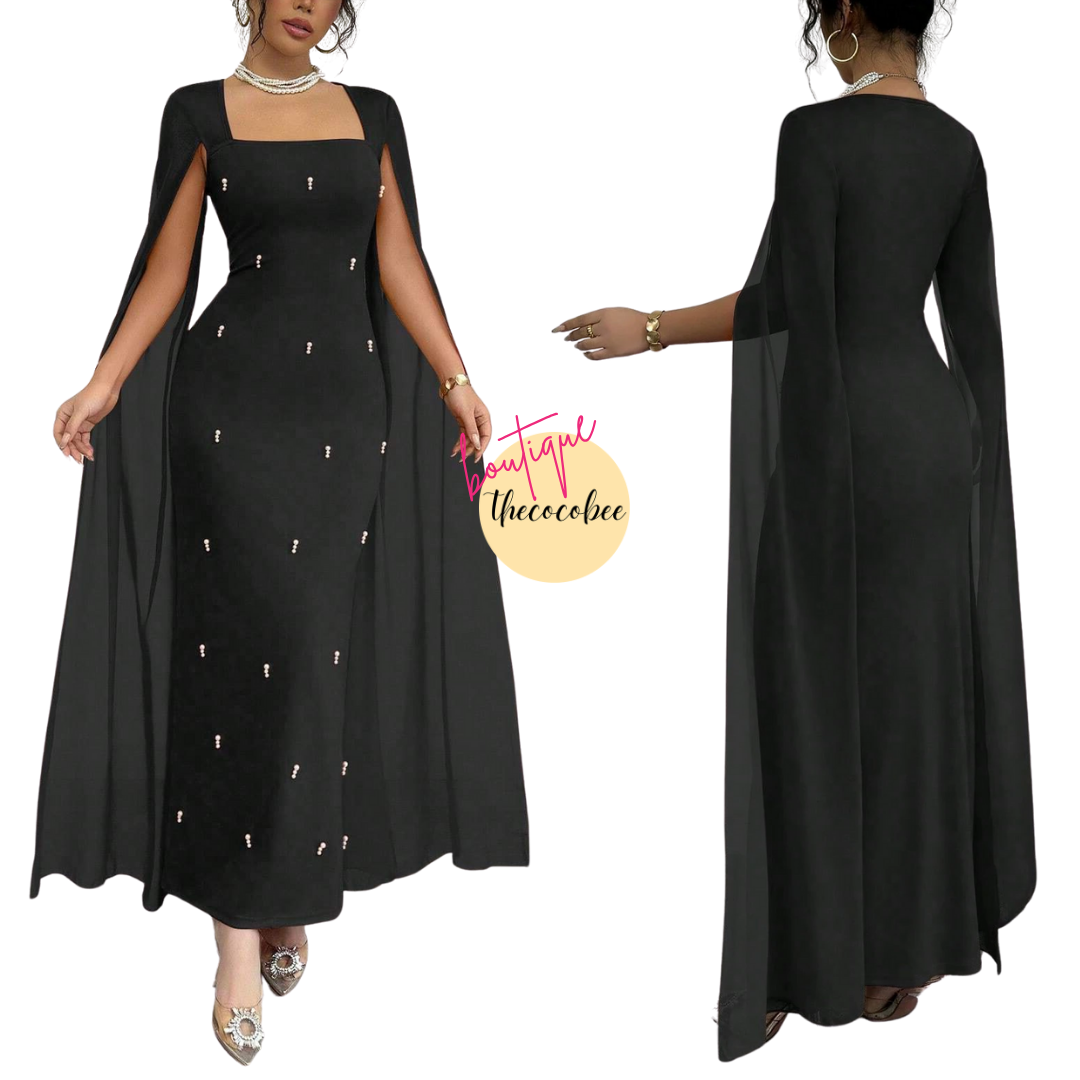 #122 Black French Elegant Daily & Party Fitted Rhinestone Luxurious Square Neck Chiffon See-Through Knitted Elastic Red Dress, Autumn/Winter