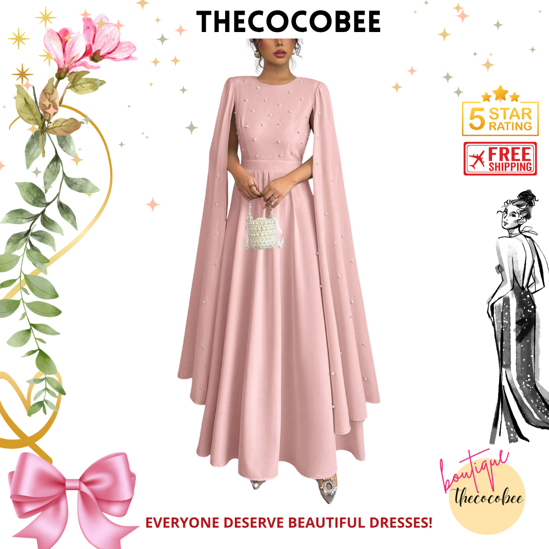 #123 Baby Pink Luxury Pearl Decorated Elegant Evening Gown