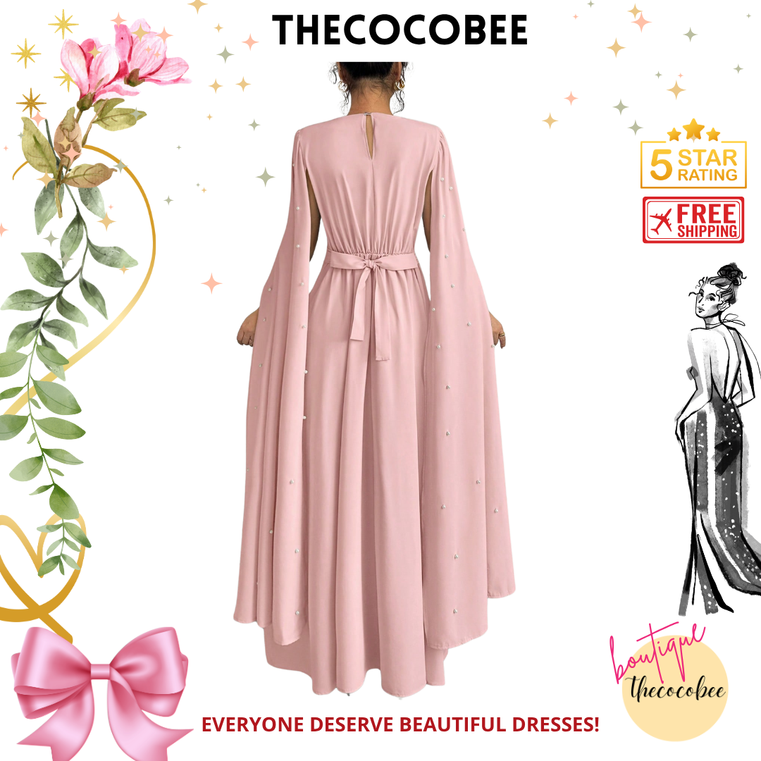 #123 Baby Pink Luxury Pearl Decorated Elegant Evening Gown