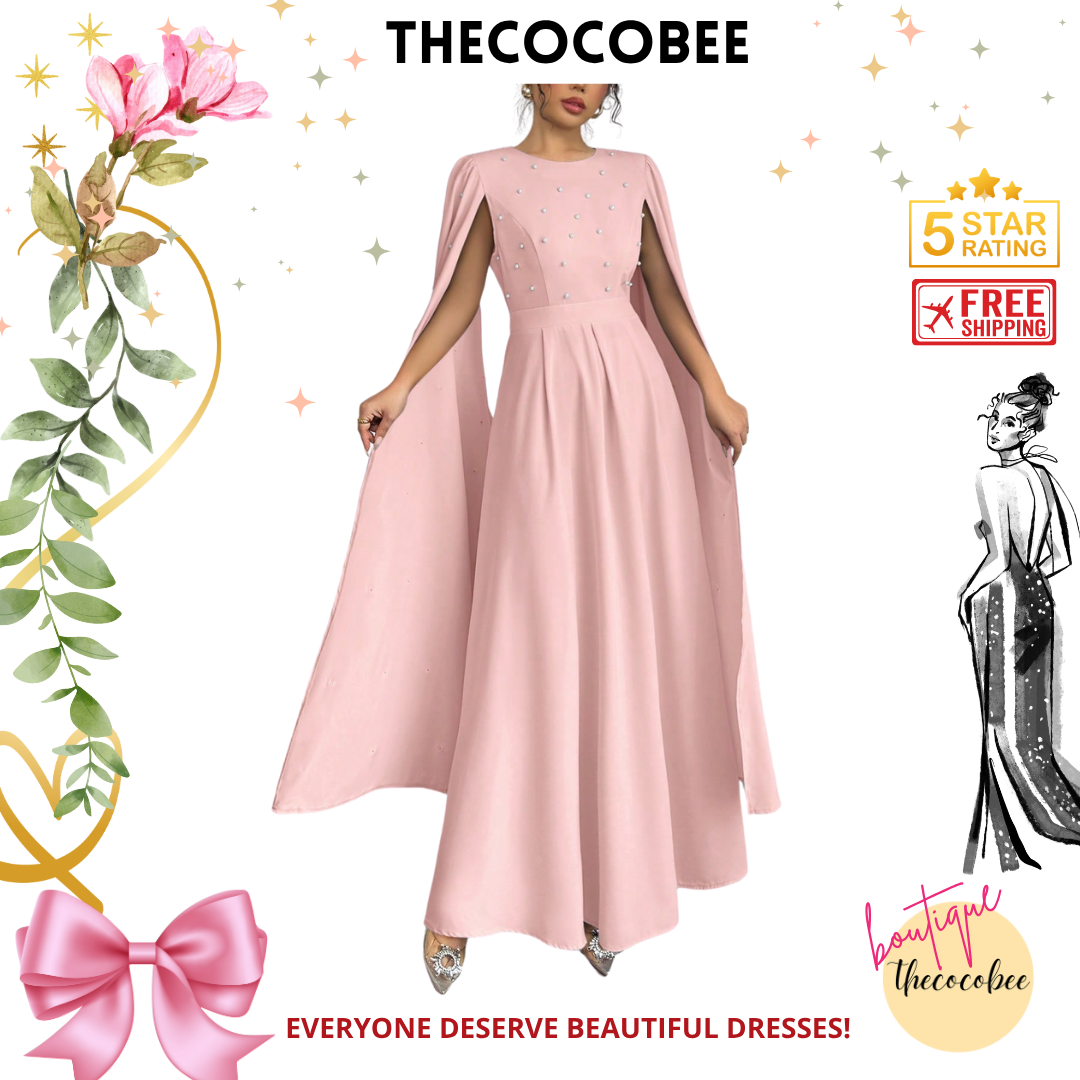 #123 Baby Pink Luxury Pearl Decorated Elegant Evening Gown