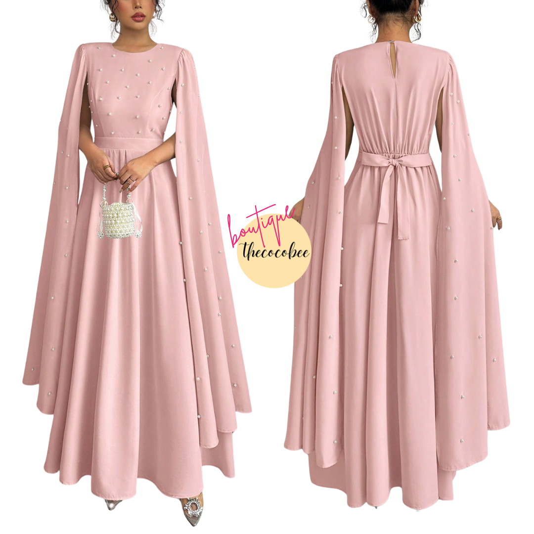 #123 Baby Pink Luxury Pearl Decorated Elegant Evening Gown
