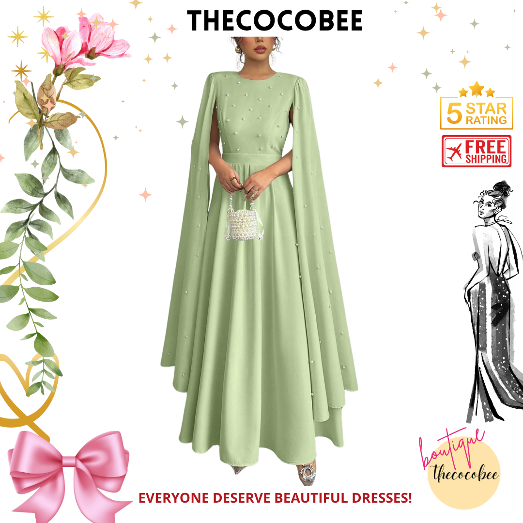 #123 Mint Green Luxury Pearl Decorated Evening Dress
