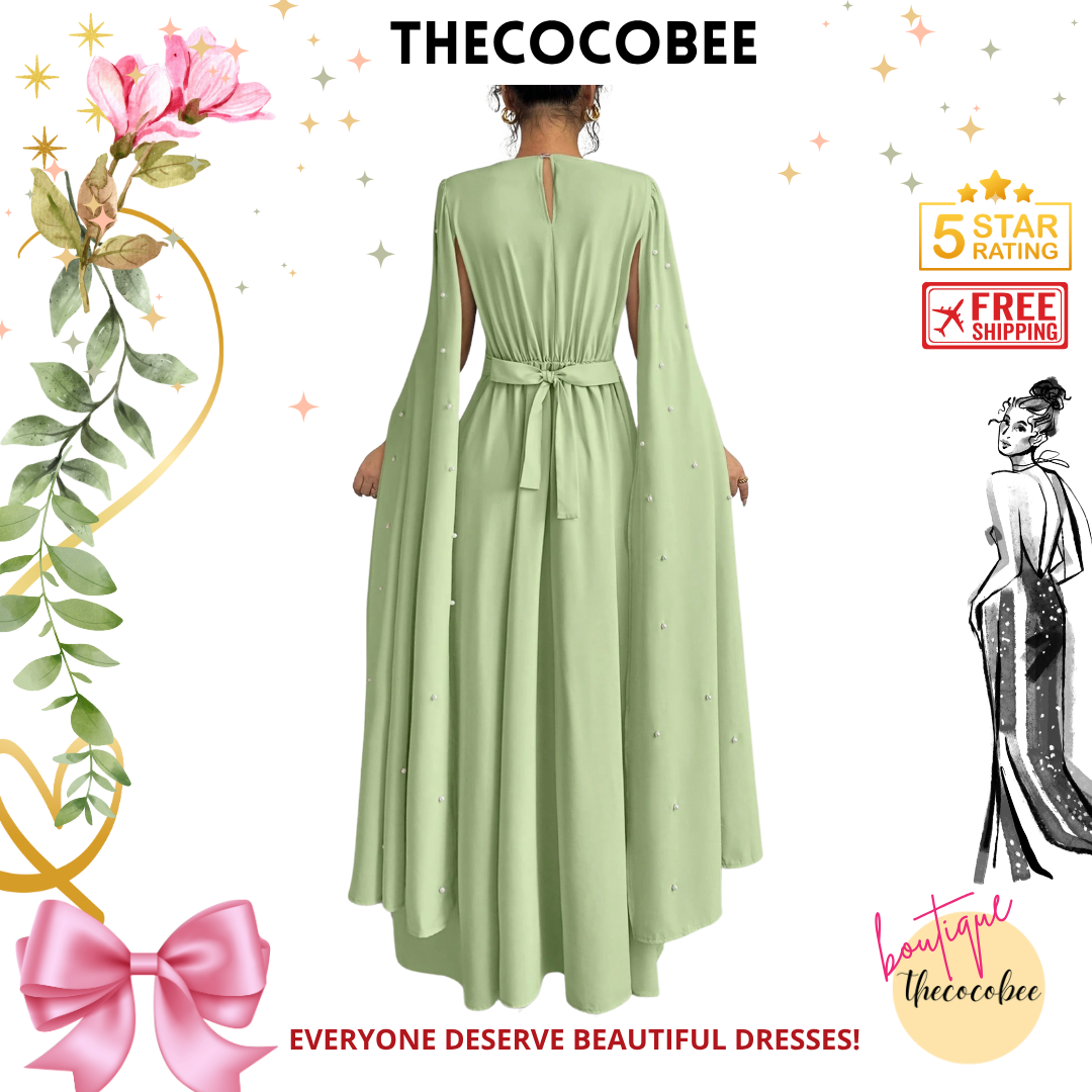 #123 Mint Green Luxury Pearl Decorated Evening Dress