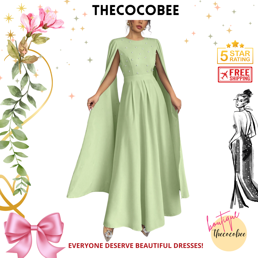 #123 Mint Green Luxury Pearl Decorated Evening Dress