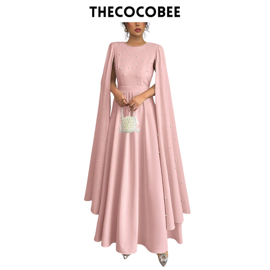 #123 Baby Pink Luxury Pearl Decorated Elegant Evening Gown