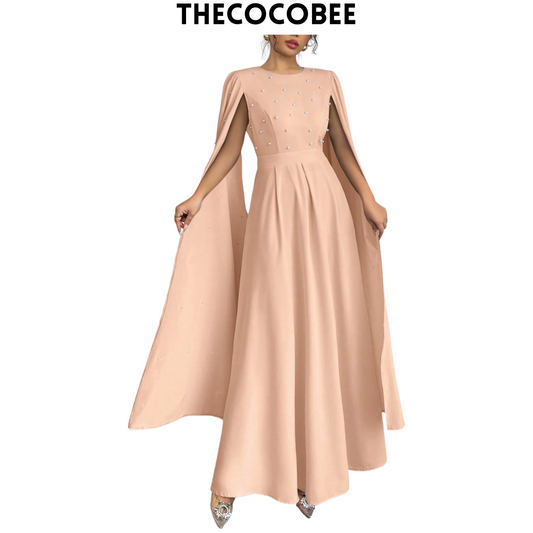 #123 Coral Pink Pearl Decor Luxury Evening Dress