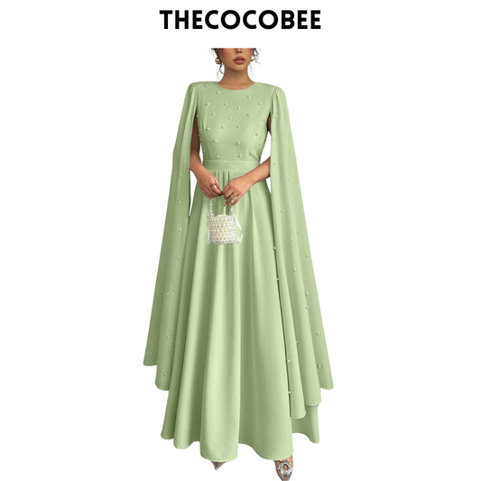 #123 Mint Green Luxury Pearl Decorated Evening Dress