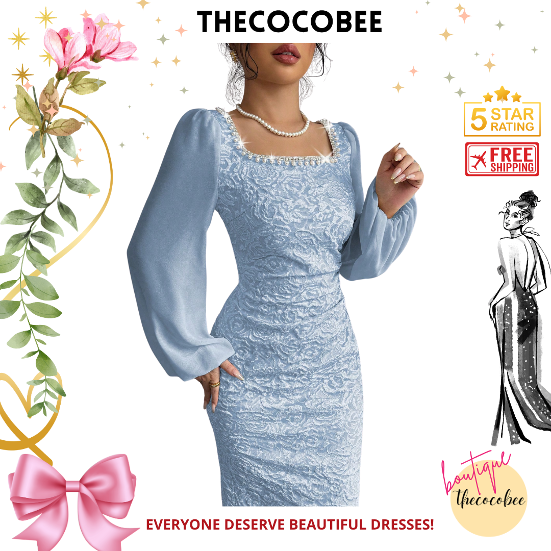#125 Blue Apricot Linked Mixed Material Intarsia Waisted Bodycon Dress