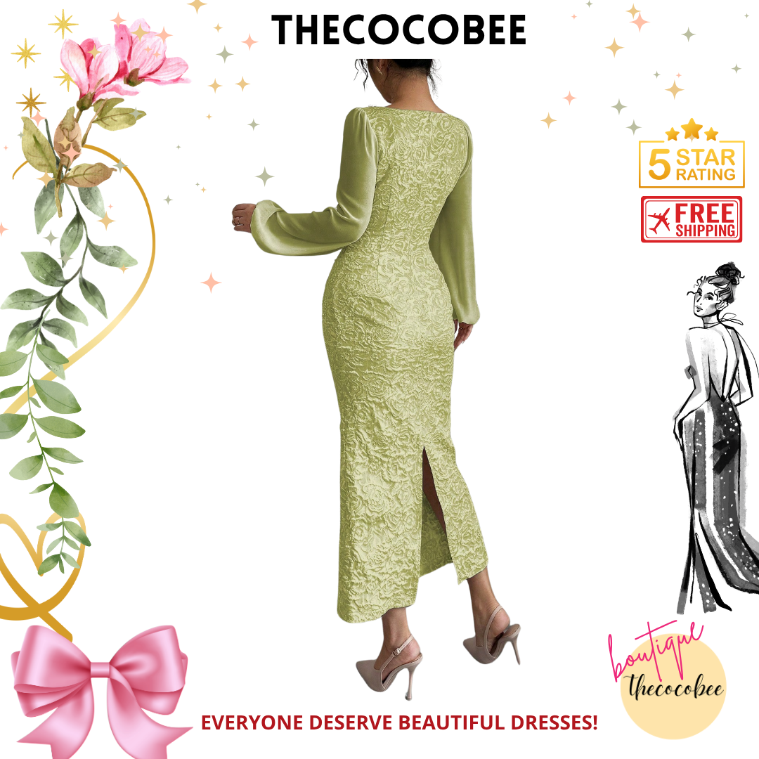 #125 Light Green Contrast Material Patchwork Apricot Chain Intarsia Waisted Bodycon Dress