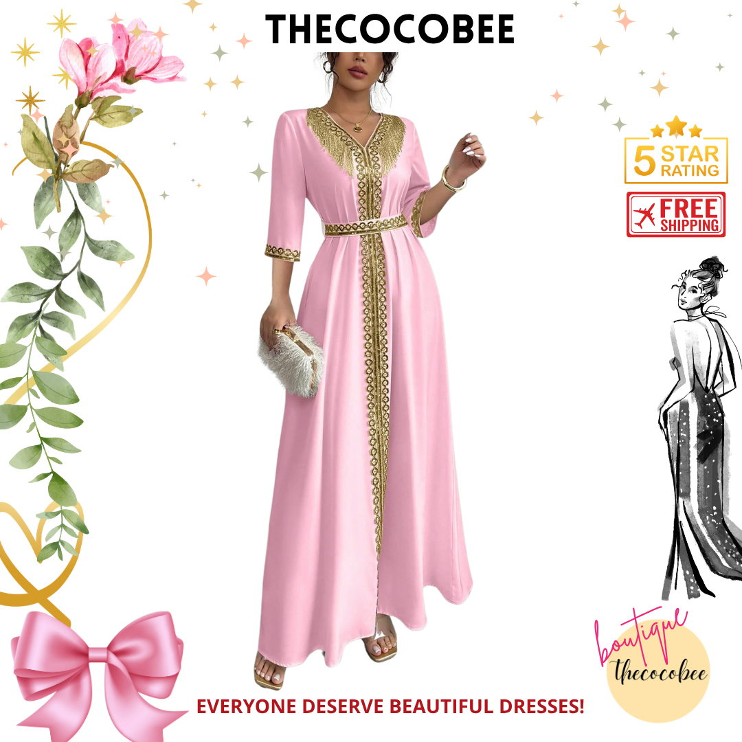 #127 Baby Pink Chic Elegant Tassel & Sequin Patchwork Dress