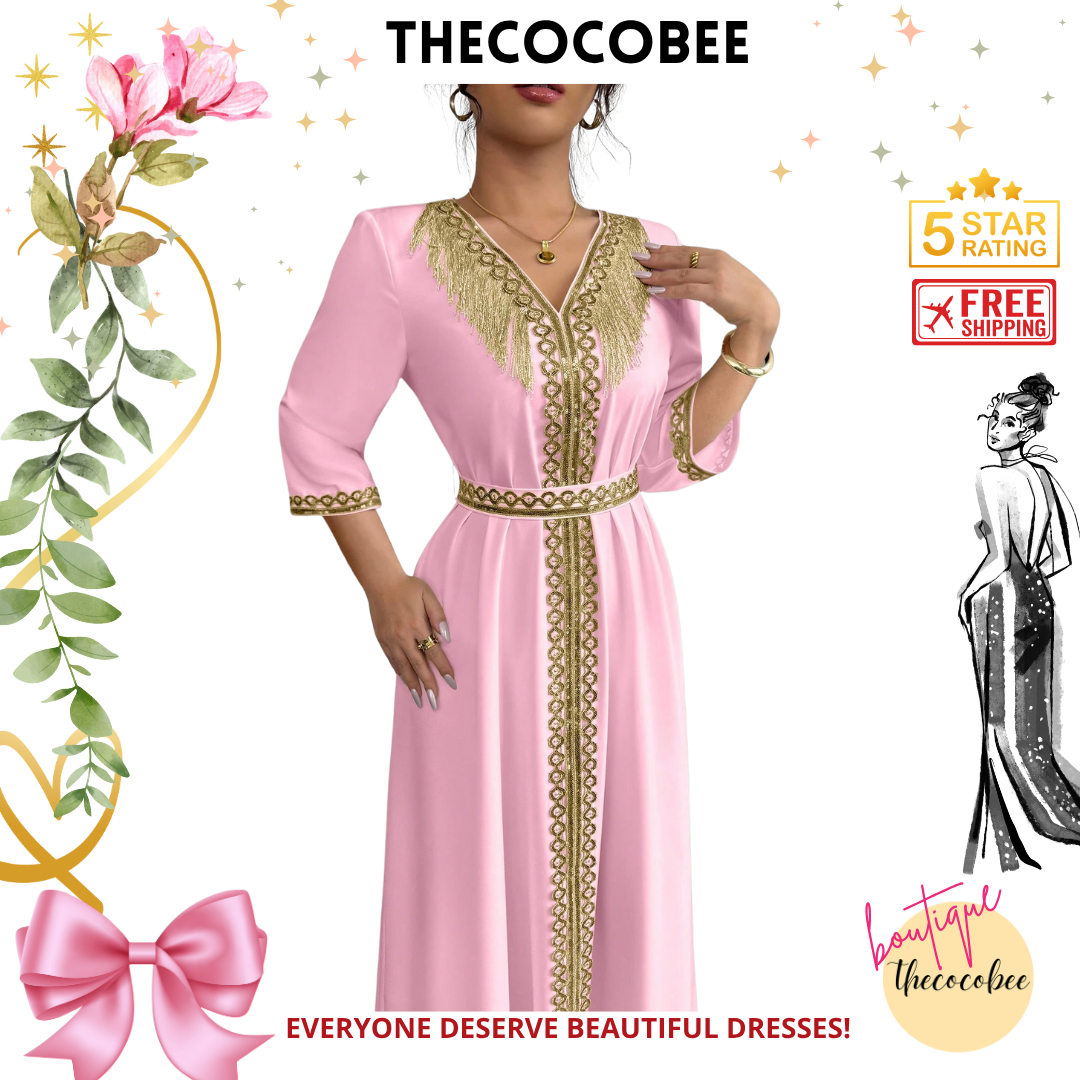 #127 Baby Pink Chic Elegant Tassel & Sequin Patchwork Dress