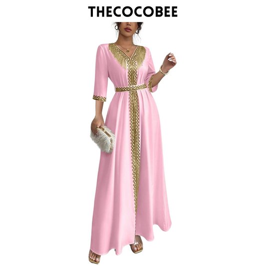 #127 Baby Pink Chic Elegant Tassel & Sequin Patchwork Dress