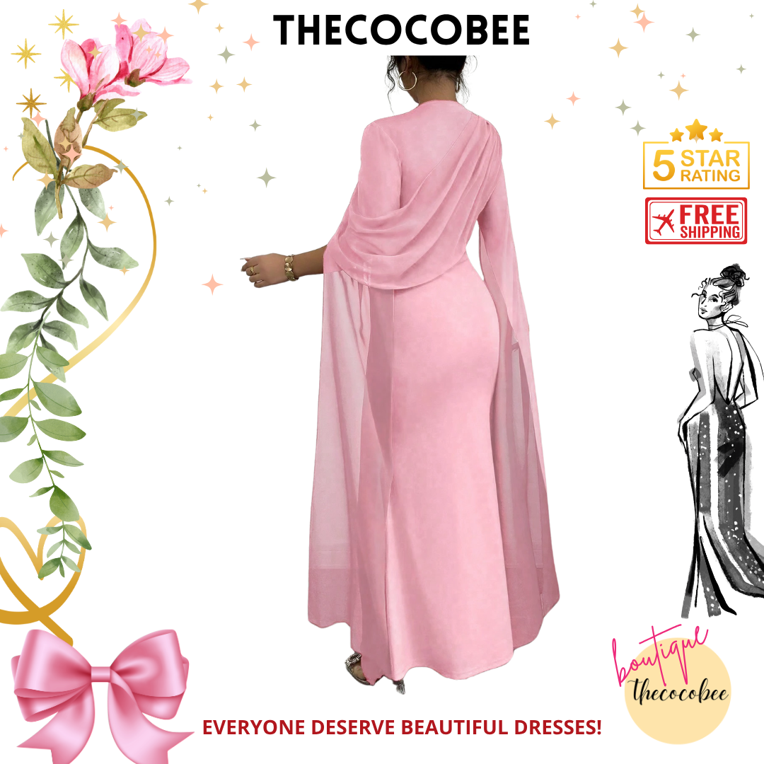 #129 Pink French Elegant Gathered Waist Party Bodycon Asymmetrical Shoulder Ruched Sheer Long Sleeve Slit Formal Knitted Stretch Red Dress, Long Mermaid Dress For Autumn/Winter