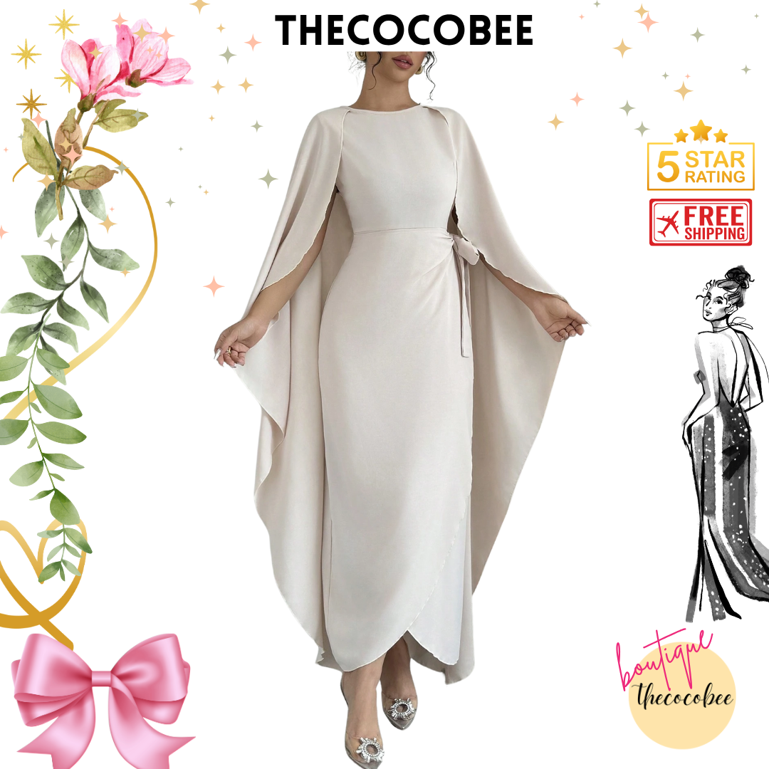 #132 Sleeveless Cinched Waist Asymmetrical Maxi Dress – Apricot