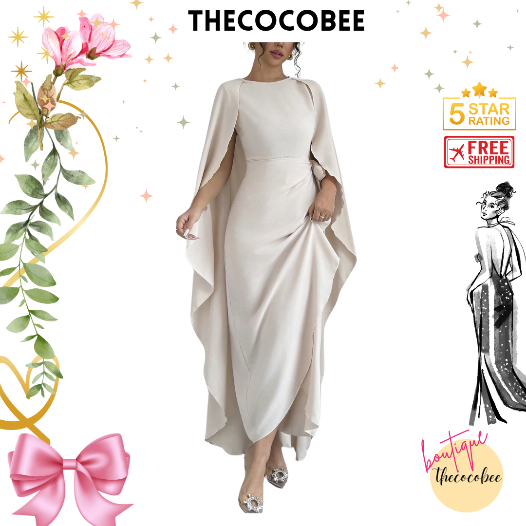 #132 Sleeveless Cinched Waist Asymmetrical Maxi Dress – Apricot
