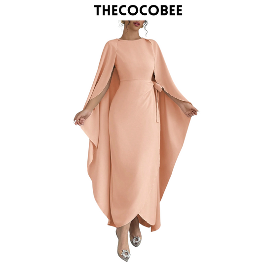 #132 Pink Sleeveless Cinched Waist Elegant Asymmetrical Hem Charming Dress Maxi Women Outfit