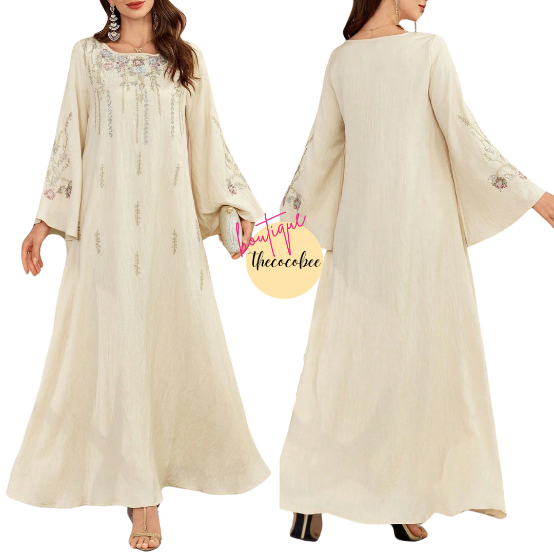 #140 White Elegant Embroidered Robe, Minimalist Fashion Casual Daily Wear