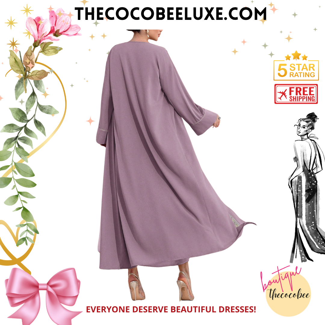 #141 Dusty Pink Elegant Arabic Abaya Robe With Embroidered Trim