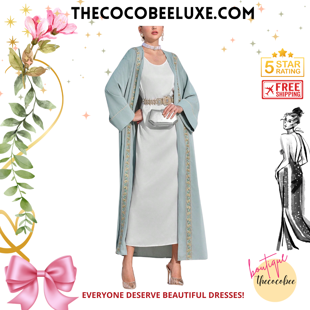 #141 Green Simple Design Long Sleeve Casual Arabic Abaya