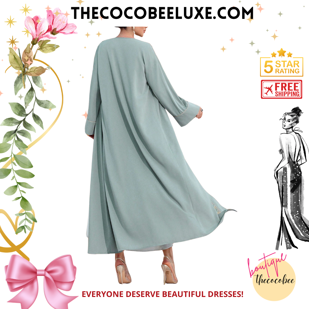 #141 Green Simple Design Long Sleeve Casual Arabic Abaya