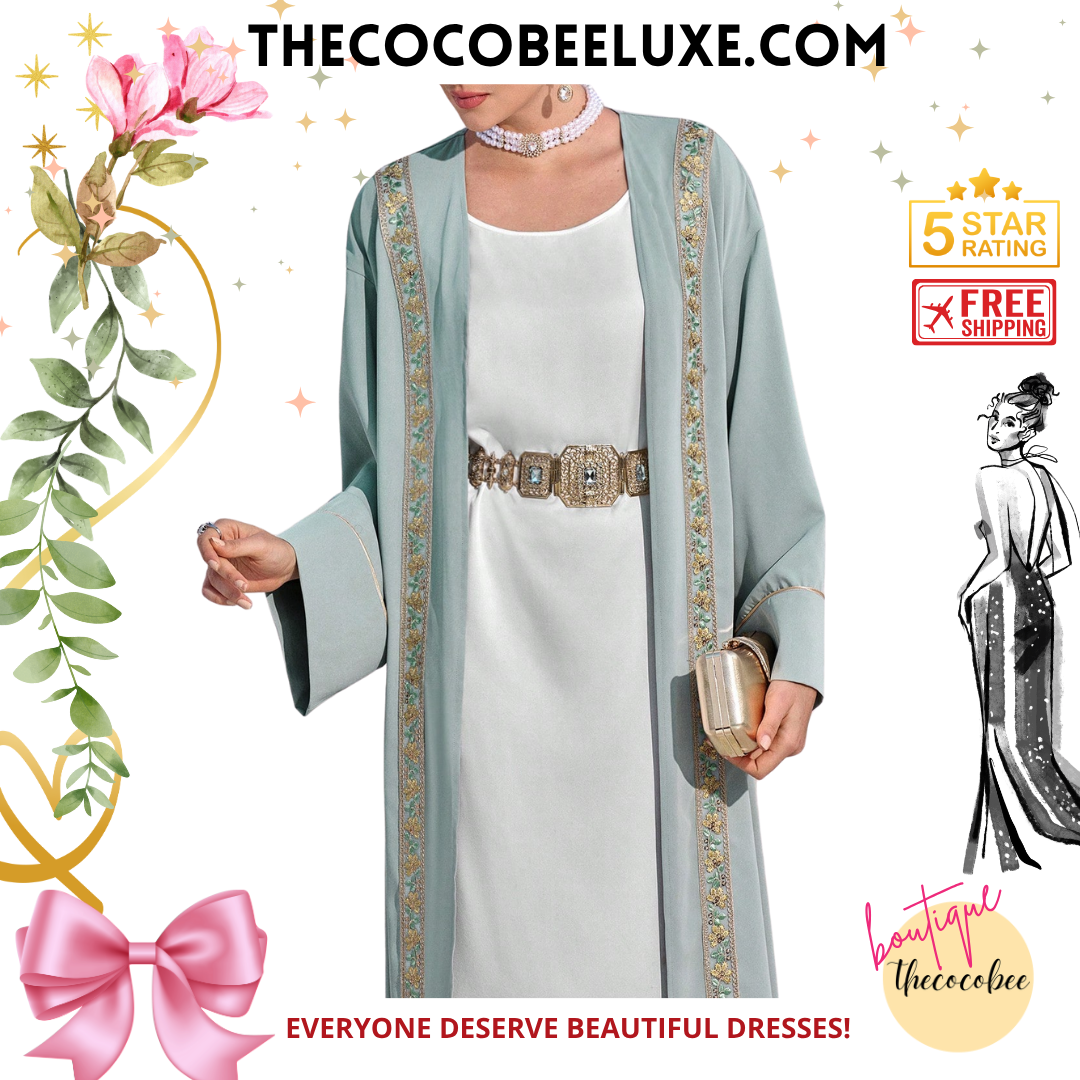 #141 Green Simple Design Long Sleeve Casual Arabic Abaya