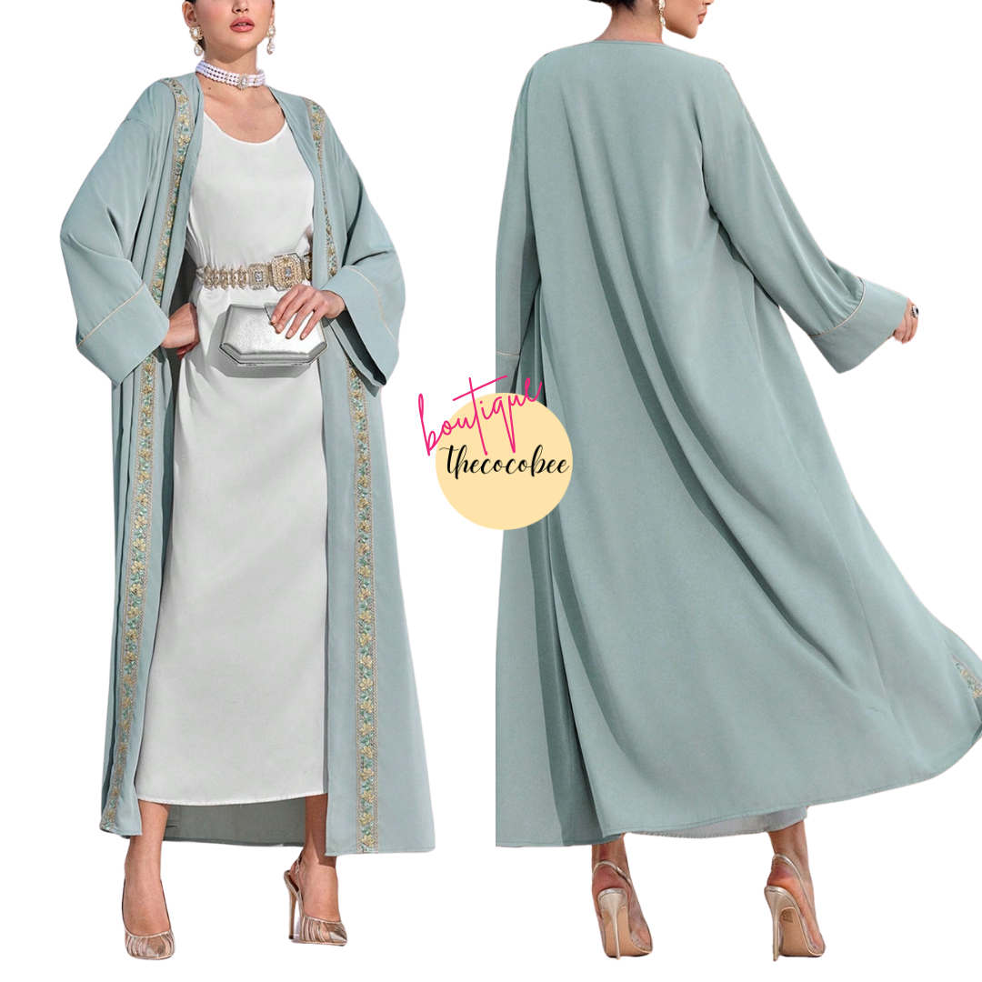 #141 Green Simple Design Long Sleeve Casual Arabic Abaya