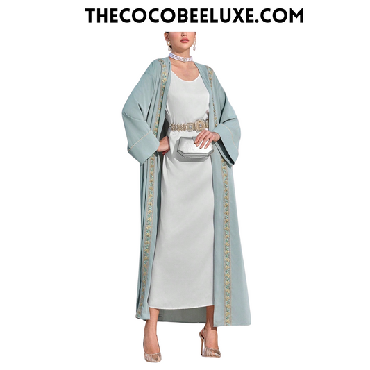 #141 Green Simple Design Long Sleeve Casual Arabic Abaya