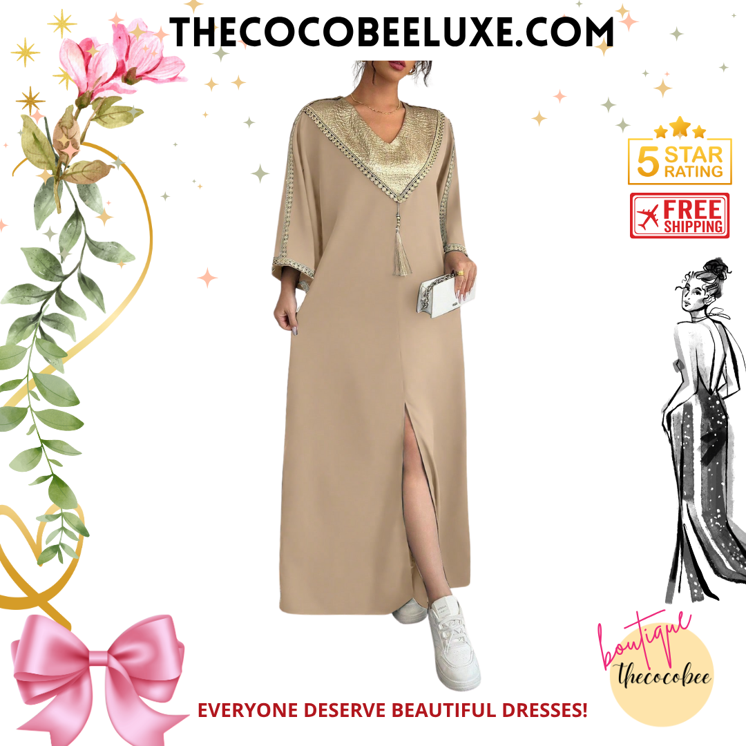 #145 Apricot Oversized Retro Style Patchwork Loose Robe With Pants