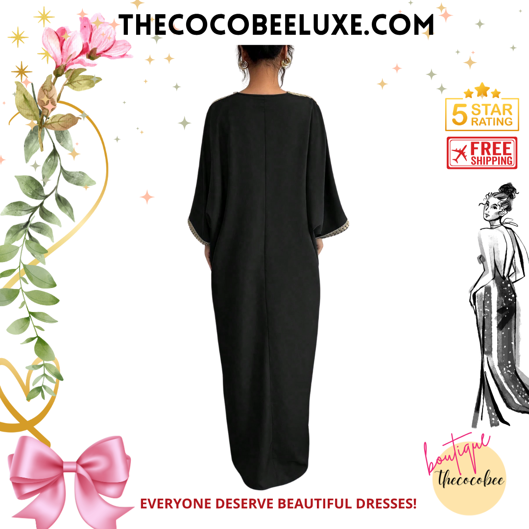 #145 Black Extra Long Retro Style Patchwork Loose Fit Festival Robe With Pants