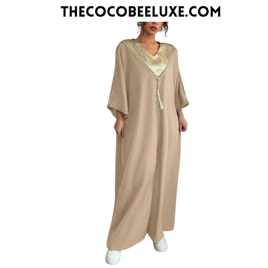 #145 Apricot Oversized Retro Style Patchwork Loose Robe With Pants
