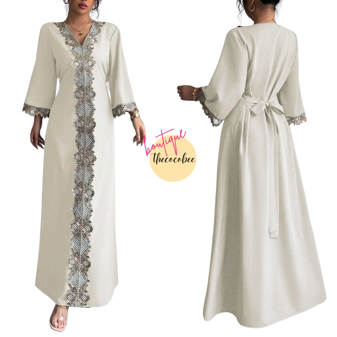 #146 Apricot Fashionable Applique Ruffle Waist Maxi Dress