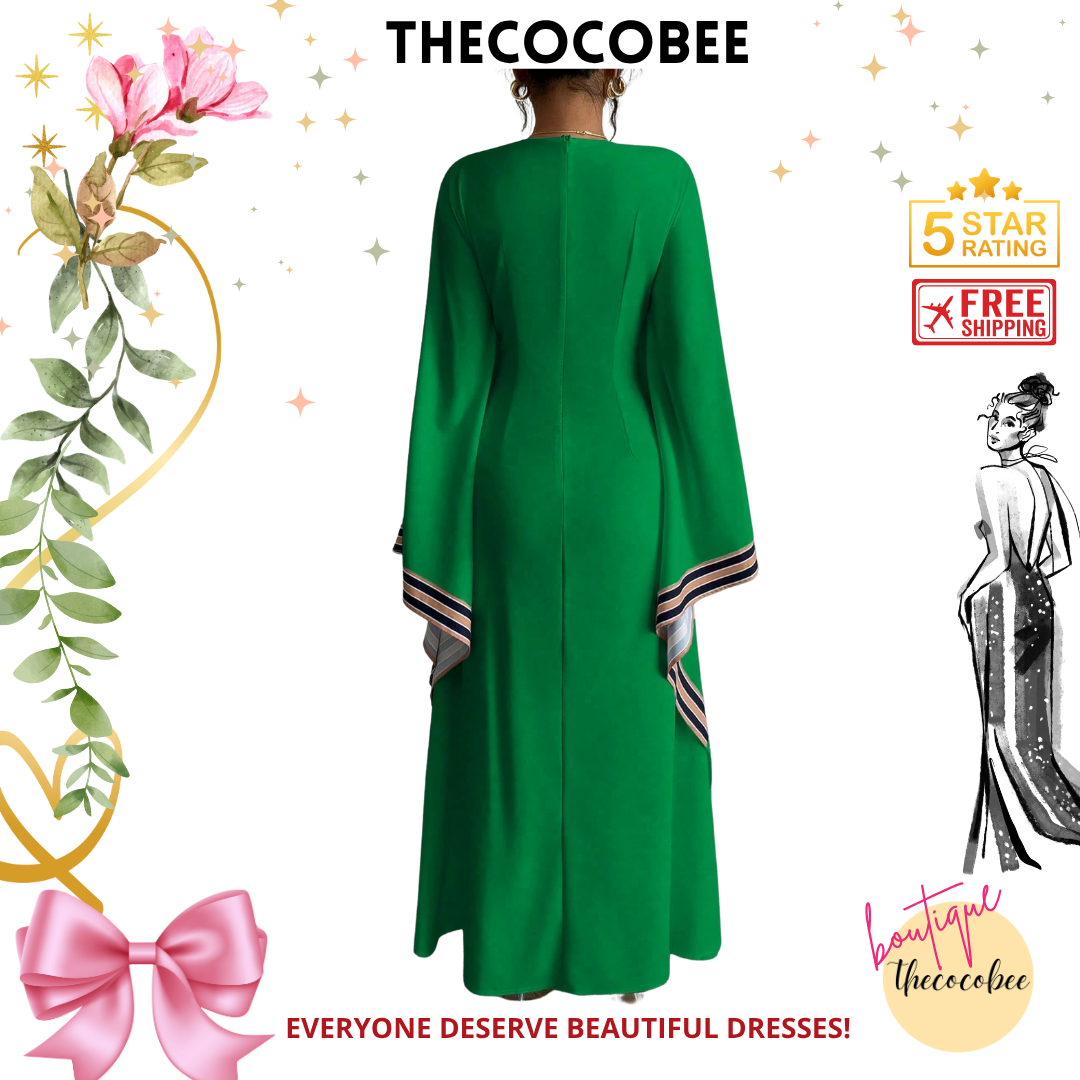 #149 Green Asymmetrical Printed V-Neck Dress Long Cover Up For Women