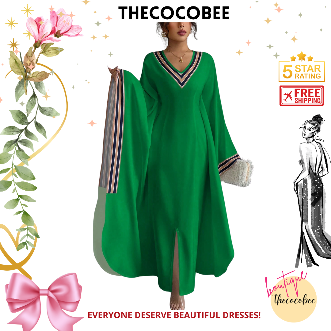 #149 Green Asymmetrical Printed V-Neck Dress Long Cover Up For Women