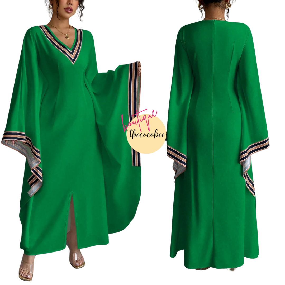 #149 Green Asymmetrical Printed V-Neck Dress Long Cover Up For Women