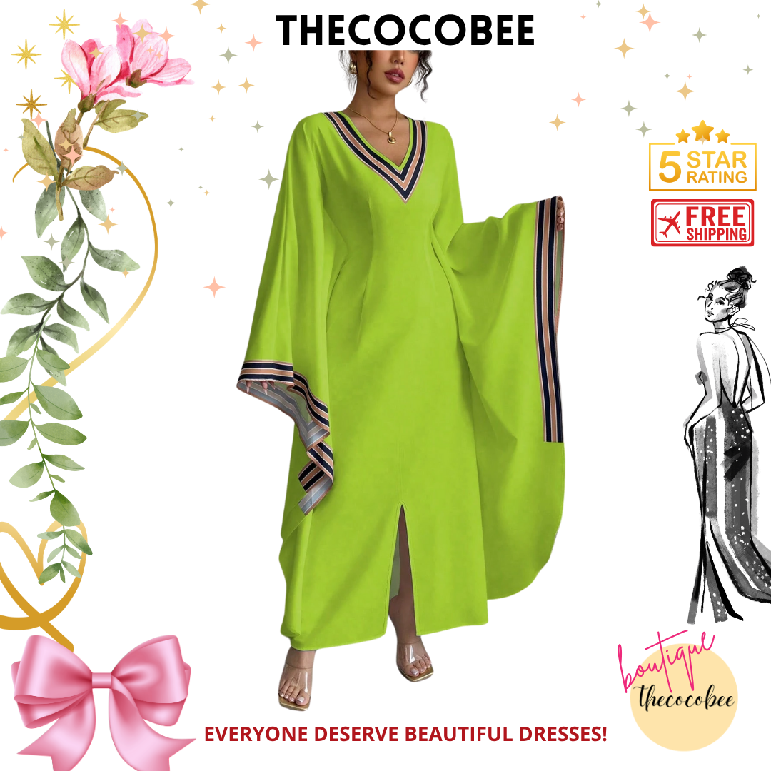 #149 Multicolor 2 Light Green Striped Printed V-Neck Asymmetric Hem Dress For Women