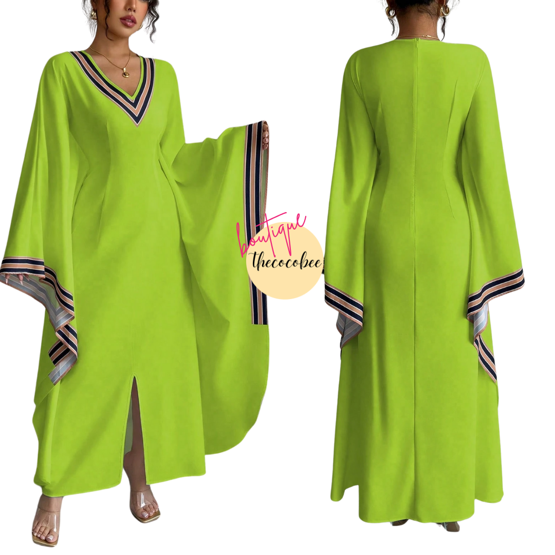 #149 Multicolor 2 Light Green Striped Printed V-Neck Asymmetric Hem Dress For Women