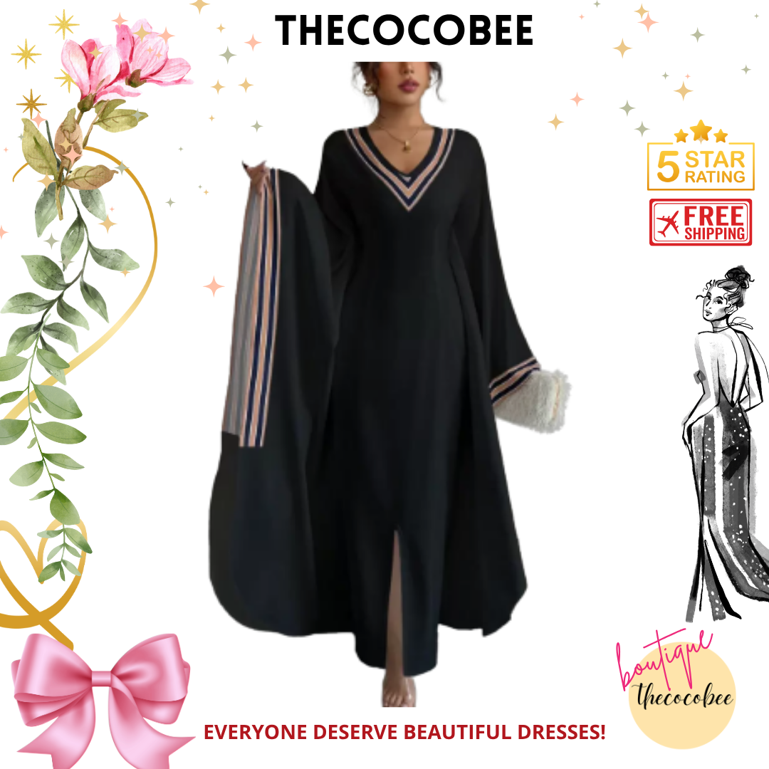 #149 Multicolor 3 Black Printed V-Neck Long Asymmetrical Hem Dress For Women