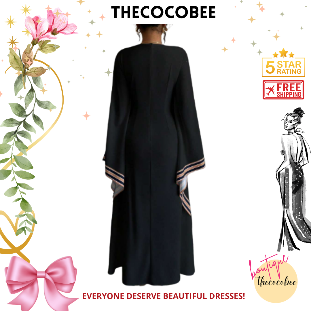 #149 Multicolor 3 Black Printed V-Neck Long Asymmetrical Hem Dress For Women