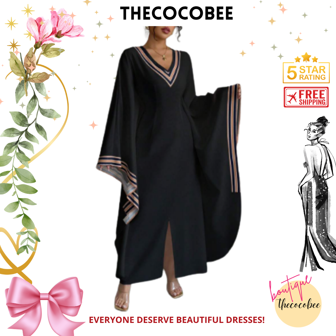 #149 Multicolor 3 Black Printed V-Neck Long Asymmetrical Hem Dress For Women