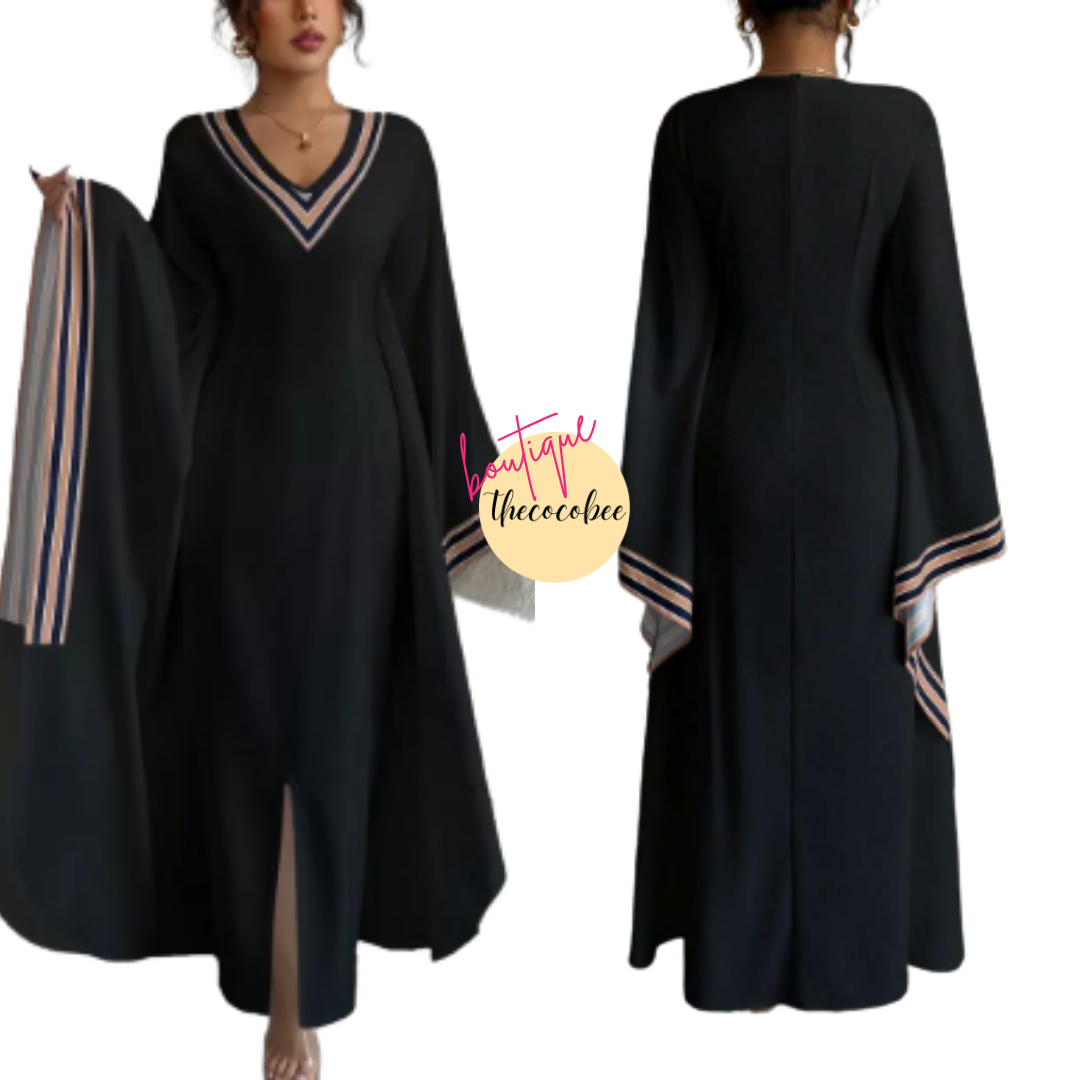 #149 Multicolor 3 Black Printed V-Neck Long Asymmetrical Hem Dress For Women